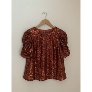 Anthropologie Marie Sequined Top Sz 2 Copper $120 Christmas Sparkle Rust NYE